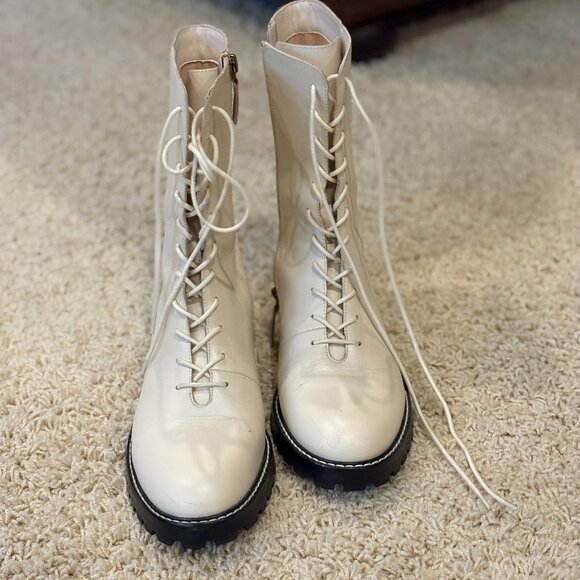 J Crew Lace-up Cream Combat boots. - Picture 1 of 4